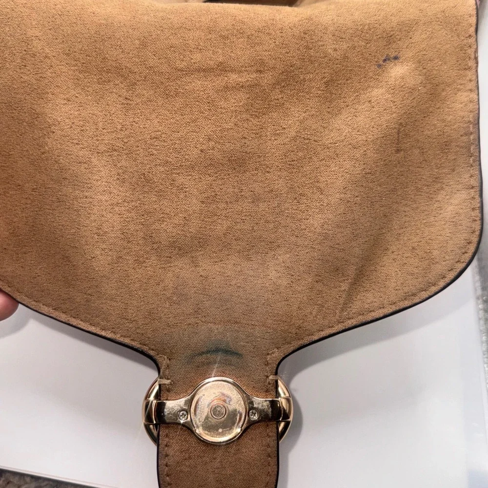 Coach Georgie Saddle Bag Colorblock Leather Crossbody Taupe Pink Cream C3593